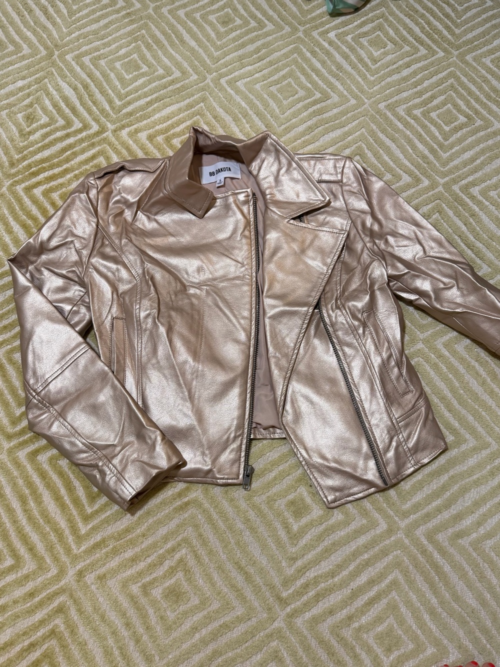 BB Dakota Metallic Rose Gold Leather Moto Jacket
